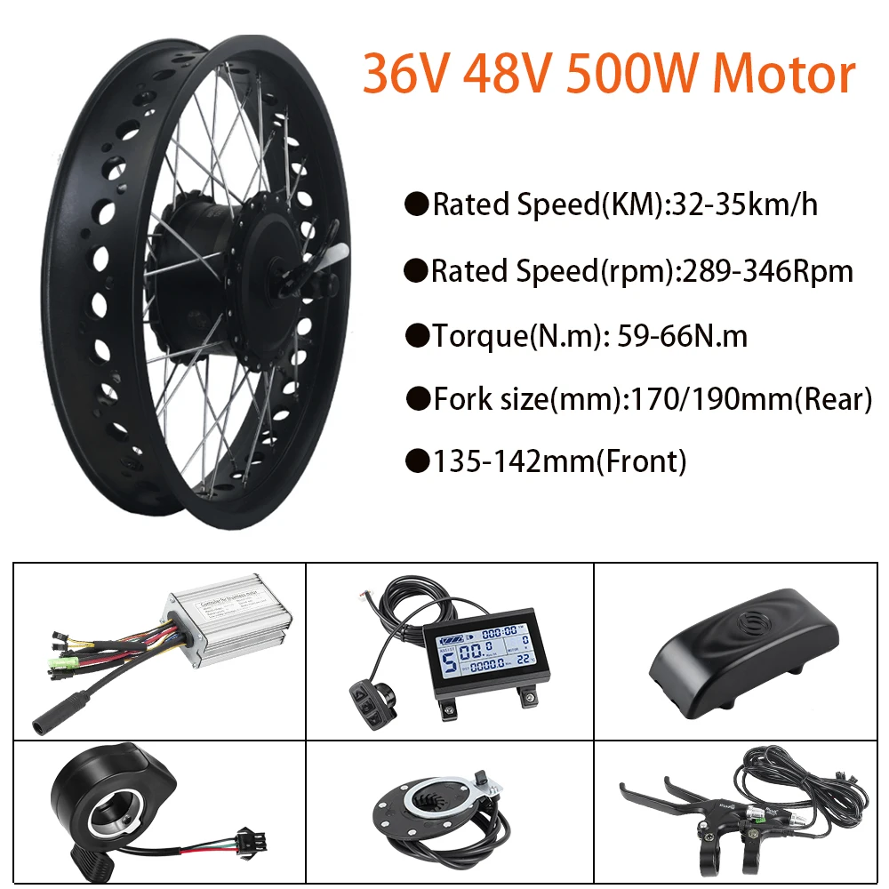 

Комплект для электровелосипеда с широкими шинами 36В/48В 500Вт, мотор-колесо для переднего/заднего колеса, подходит для колес 20/24/26 дюймов