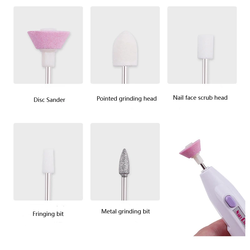 5 In 1 Elektrische Dode Huid Nail Remover Nagellak Machine Draagbare Batterij Polijstmachine Nail Boor Nail Art Schuren File pen Gereedschap