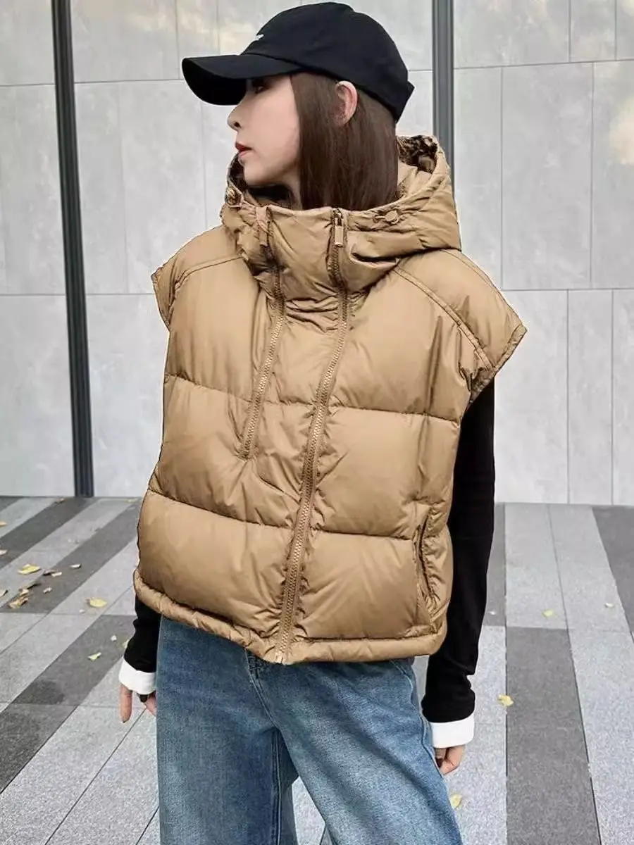 

Autumn and Winter New Women's Down Vest Oversized Commuting Hooded Short Vest