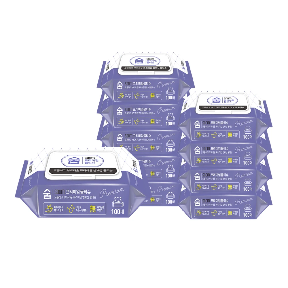 숨 프리미엄 물티슈 100매 10팩 (캡형) 국내생산 당일출고