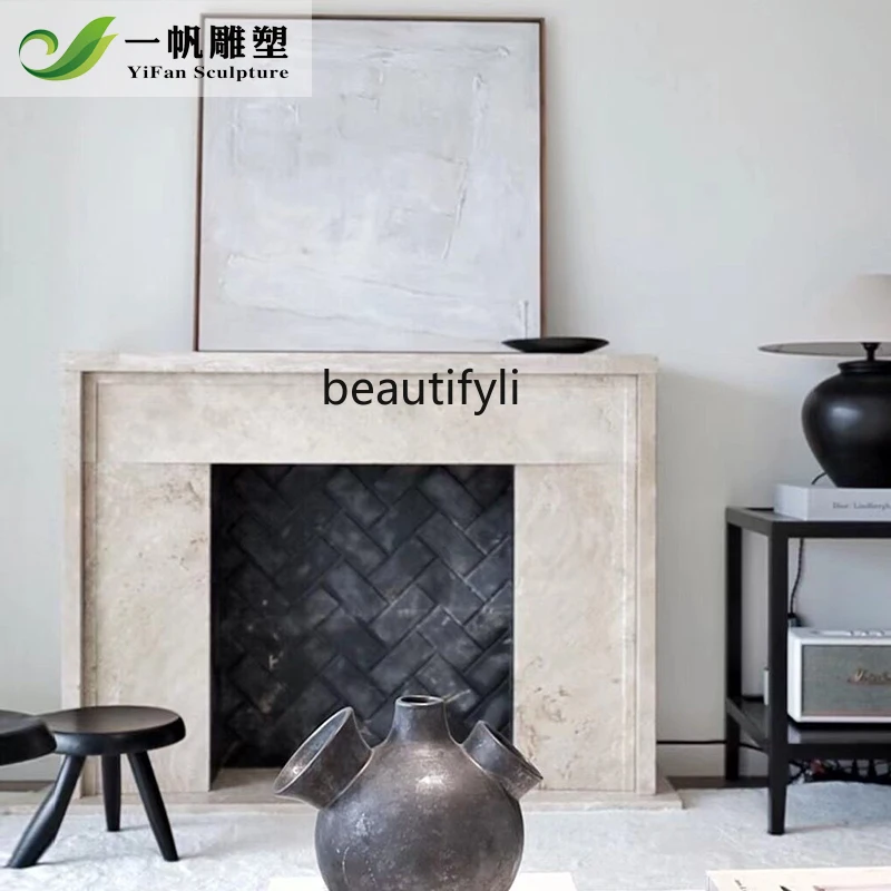 

Marble fireplace French American retro lattice travertine fireplace living room mantel