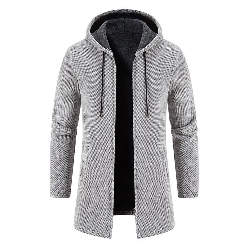 Men's Hooded Sweatirt mid to Long Size plus Sweater Knitted Cardigan Casual Long Sve round Ne Deformable