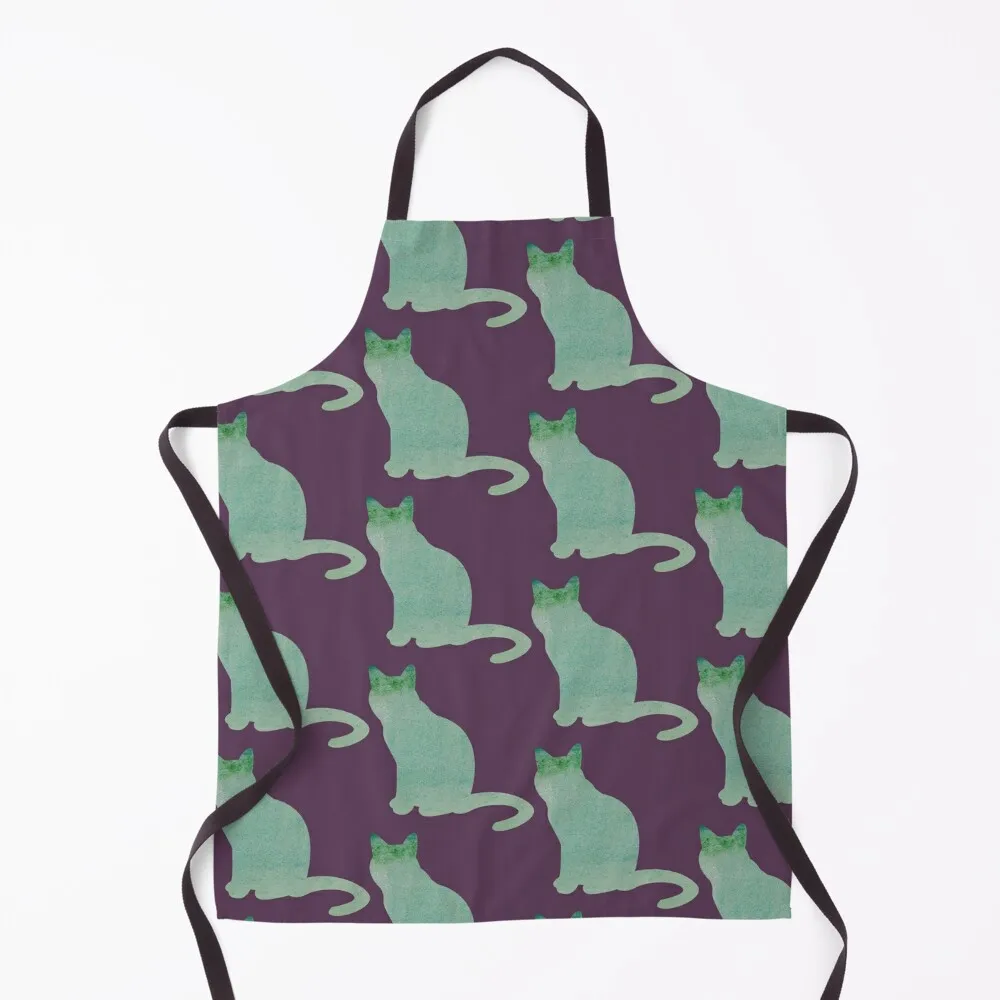

Green Cat Watercolor Apron For Women Women's Dress beauty master kitchen woman Apron