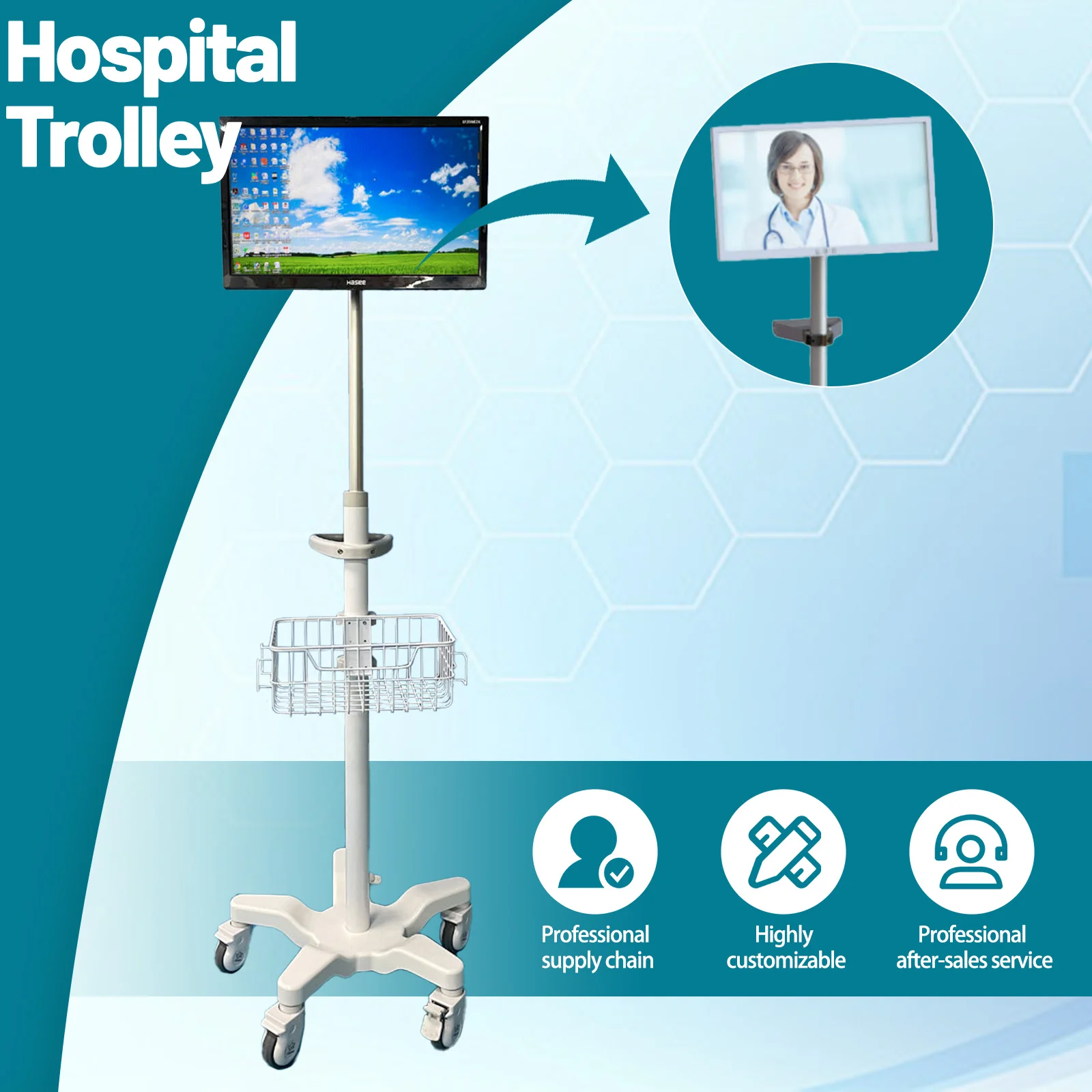 Airow Endoscope Ultrasound Monitor Medical Salon Medication Computer Hospital Beauty Emergency Machine Equipment Ecg Trolley