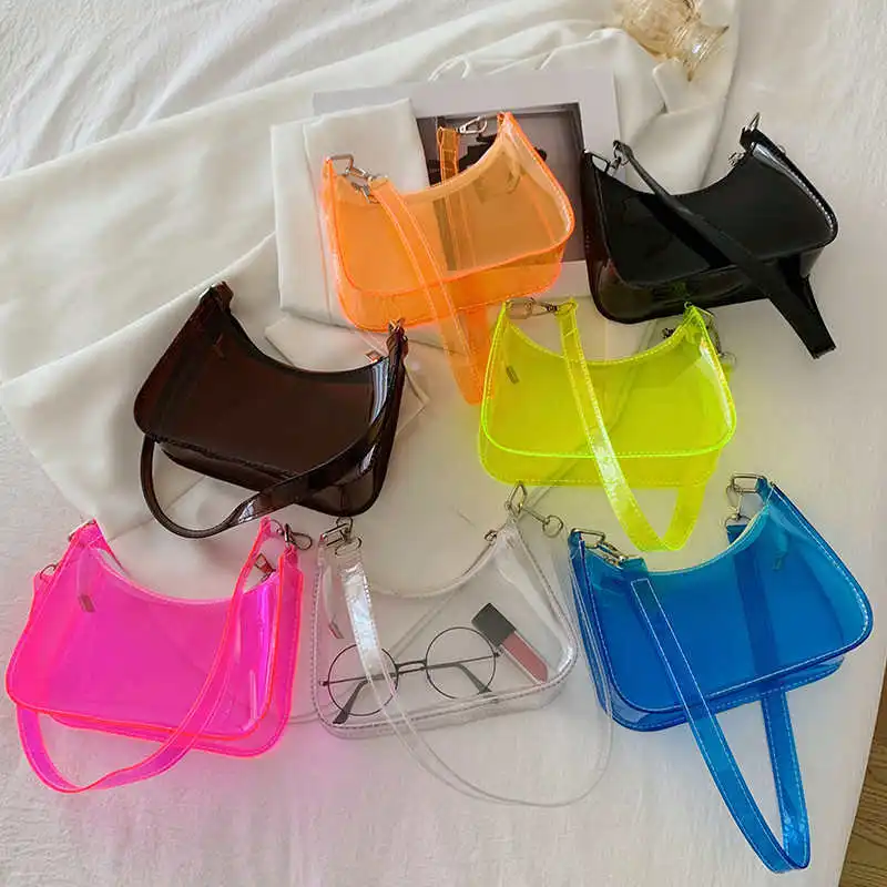 

Korean Style Transparent Shoulder Bag Women's Fashion Chain Crossbody Underarm Bag Ins Popular Soft Bowling Bag Daily Use