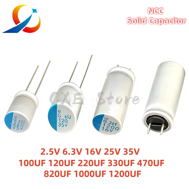 NCC Solid Capacitor 2.5V 6.3V 16V 20V 25V 35V 120UF 180UF 220UF 270UF 330UF 470UF 560UF 820UF 1000UF 1200UF 1500UF 2200UF NEW