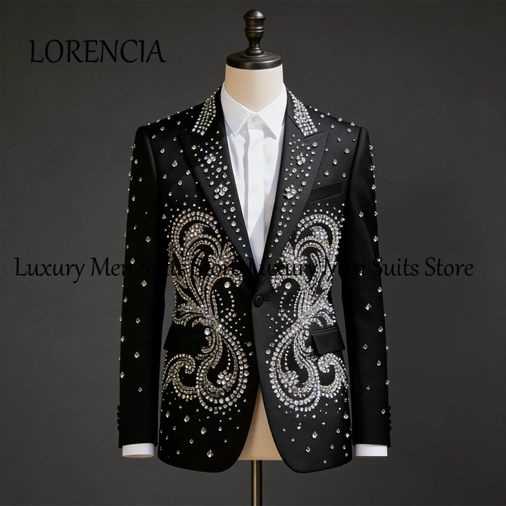 ชุดสูทคริสตัลหรูหราสำหรับผู้ชาย 2 ชิ้น แบบกระดุมแถวเดียว ชุดทักซิโด้สำหรับงานแต่งงาน ชุดออกงาน สามารถสั่งตัดได้ เสื้อเบลเซอร์ กางเกง ชุดแต่งงานสำหรับผู้หญิง