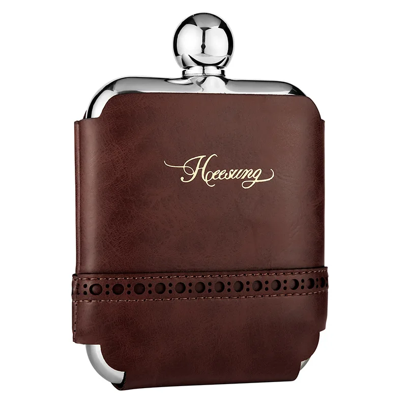 6 OZ Stainless Steel Hip Flask With Leather Covers Pocket Hidden Liquor Whiskey Alcohol Flask Gift For Father Boy Friend