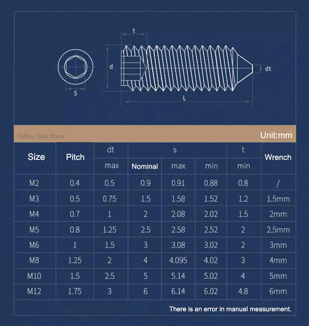 304 Stainless Steel Hex Hexagon Socket Cone Point Grub Set Screw M2 M2.5 M3 M4 M5 M6 M8 M10 M12