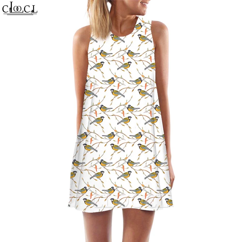 

CLOOCL Women Tank Tops Forest Bird 3D Printed Loose Dress Fashion Short Female Sleeveless Vest Dress Summer Clothing