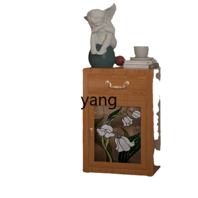 

Yjq Linglan Bedside Table Romantic Retro Night Light Cabinet Handmade Glass Ash Wood Bedside Table