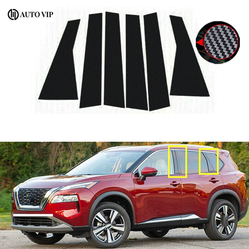 

6Pcs Car Door Window Pillar Posts Trim Cover Sticker Glossy Black Exterior Parts for Nissan X-trail/Rogue T33 fibre 2022 2023