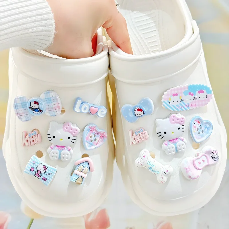 14Pcs Resin Girl Women Cute Cartoon Bowknot Shoe Charms DIY Hole Shoes Detachable Buckle Slides Sandals Garden Shoes Accessories