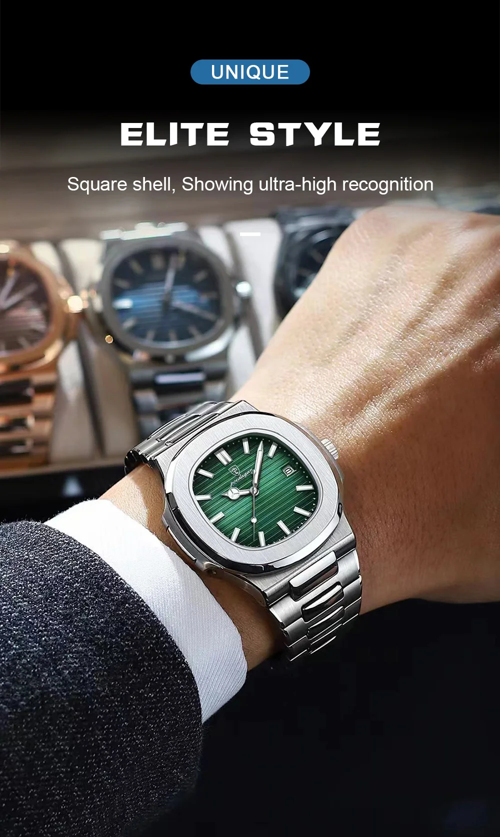 POEDAGAR Original Platz Männer Armbanduhr Datum Wasserdicht Edelstahl Leucht Mann Uhr Mode-Business Quarz herren Uhren – Detail 2