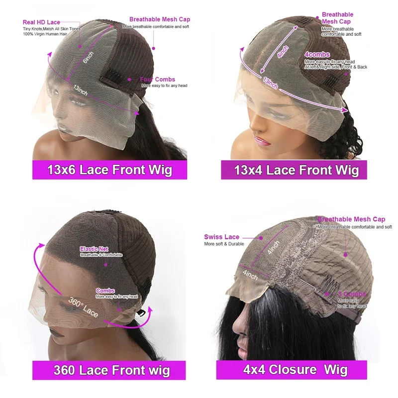 Body Wave 13x4 360 HD Lace Frontal Wig Transparent Loose Water Wavy Lace Front Human Hair Wigs For Women High Ponytail 180%