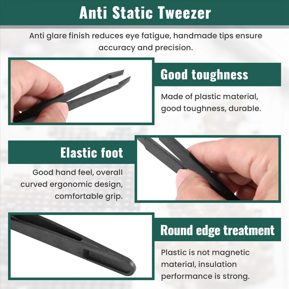 DT38  6PCS Tweezer Set Plastic Anti Static Tool Kit Size 1/2/3/5/6/8 each one(Black)