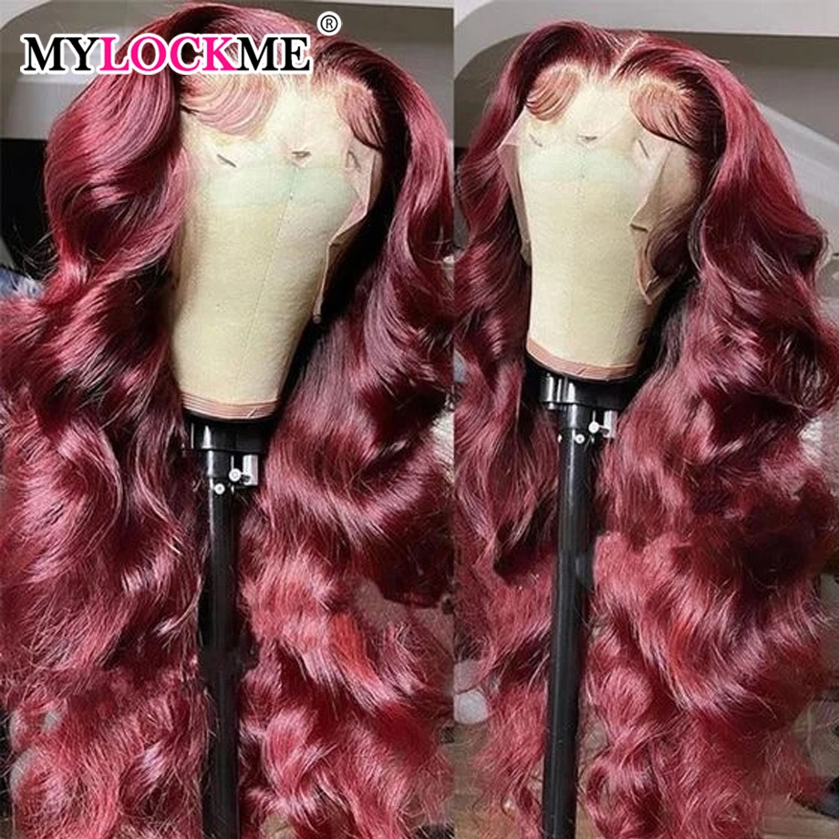 99J Burgundy Lace Front Wigs Human Hair Body Wave 13x4 13X6 HD Transparent Lace Front Wigs Human Hair Colored 180 Density