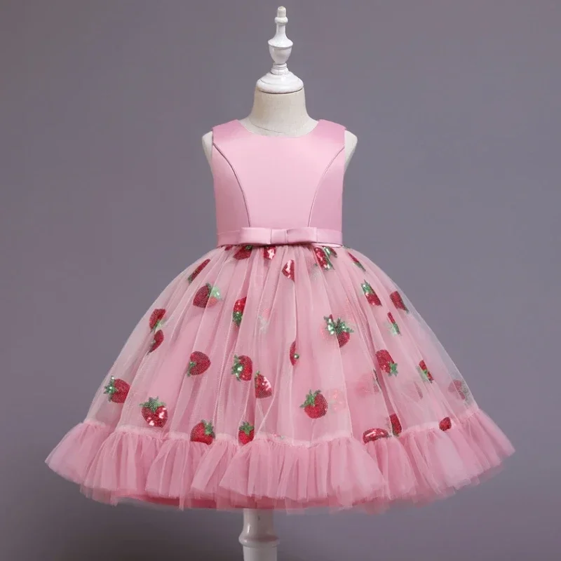 

Flower Junior Girls Party Dresses 6 8 to 12 Years Wedding Birthday Women Princess Pink Peach Sequin Strawberry Children Clothing