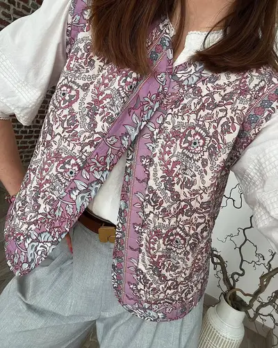 Imagen 2 del producto Chaleco acolchado con estampado Floral para mujer, ropa de calle holgada sin mangas con frente abierto, Tops de estilo nacional retro para mujer, prendas de vestir para niñas