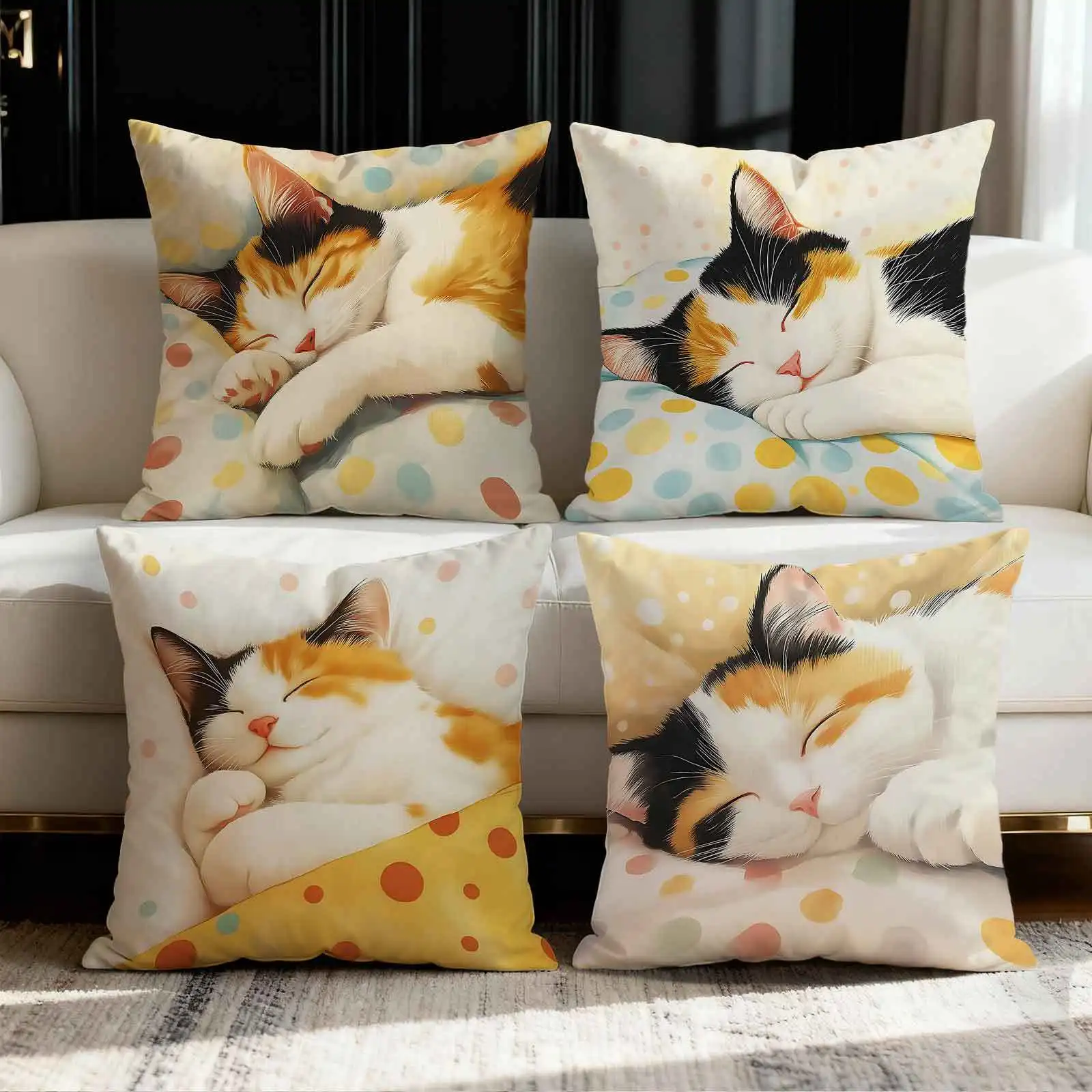 4pcs Attractive cat theme digital printing pillow cover Short plush Suitable living rooms bedrooms sofas throw cushion cover