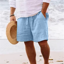 Oversize Cotton Linen Shorts S-5XL Loose Pants Men's Casual Solid Color Shorts Pantalones Cortos Gym Fitness Sports Bermuda New