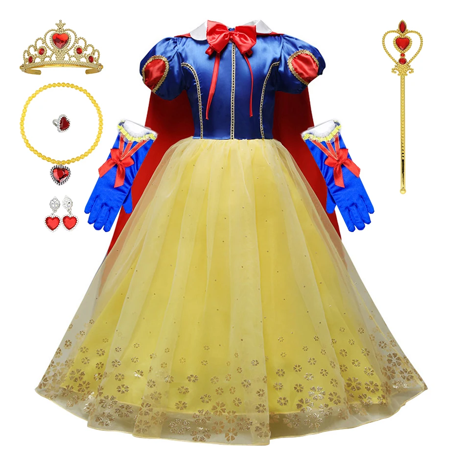 

Halloween Baby Girls Snow White Fluffy Dresses Christmas Euro-American Princess Dress Kids Long Shawl Hot Stamping Flower Dress