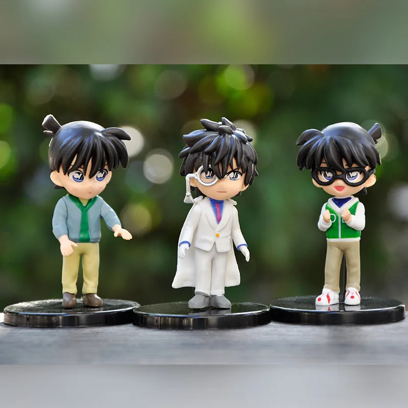 12Pcs/Set Detective Conan Edogawa Konan Kudou Shinichi Haibara Ai Mouri Ran Cartoon Q Version PVC Action Figures Model Doll Toys