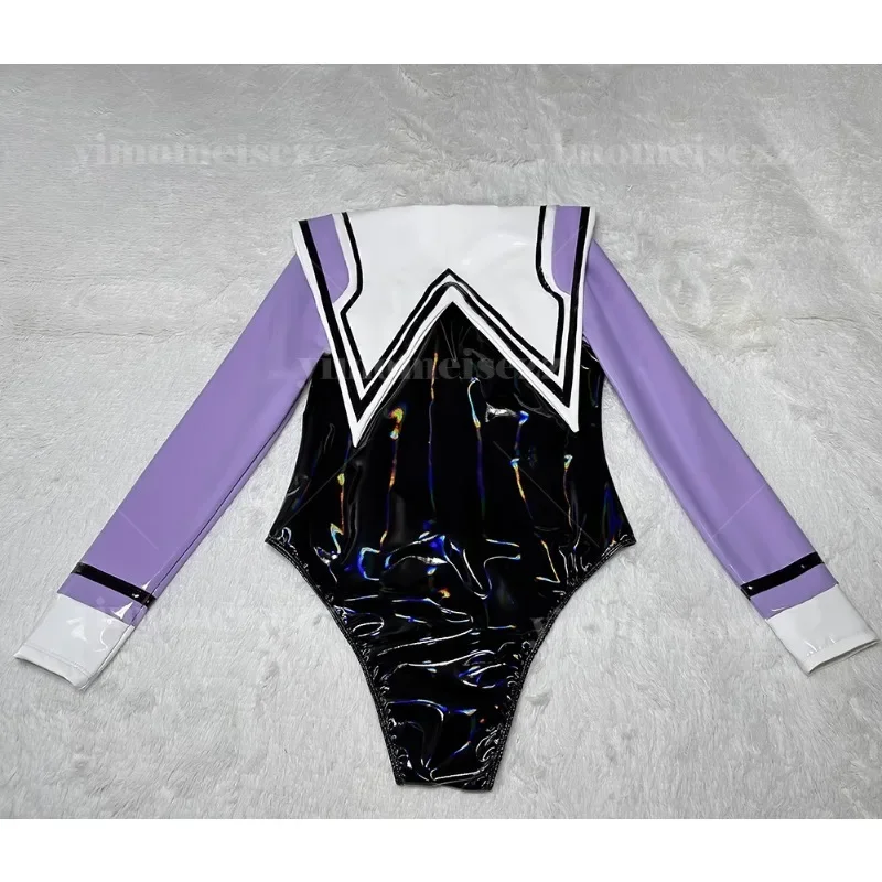 تخصيص الرقص كلية نمط بذلة حار فتاة ارتداءها لعب الأدوار تقليد مادة اللاتكس عالية شوكة مثير الخامس الرقبة تأثيري