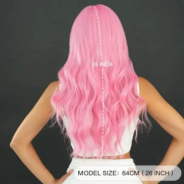 Long Curly Pink Red Synthetic Wig Middle Part Of The Natural Lolita Wig For Women's Daily Cosplay Heat Resistant Big Wave Wig