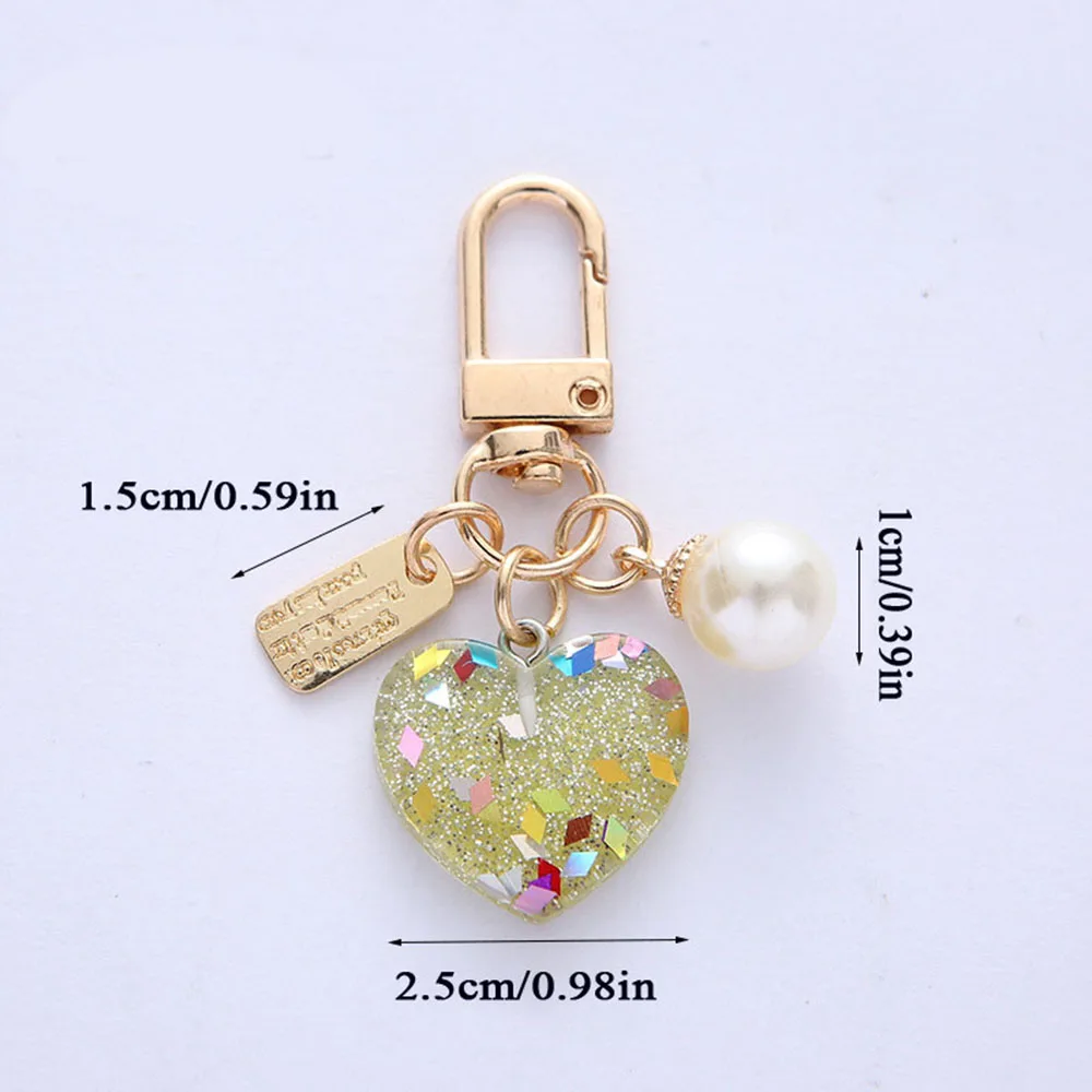 Keychain Pendant Earphone Purse Decoration Pearl Metal Keyring Acrylic Heart Keychain Pendant Sequin Colorful Bag Accessories