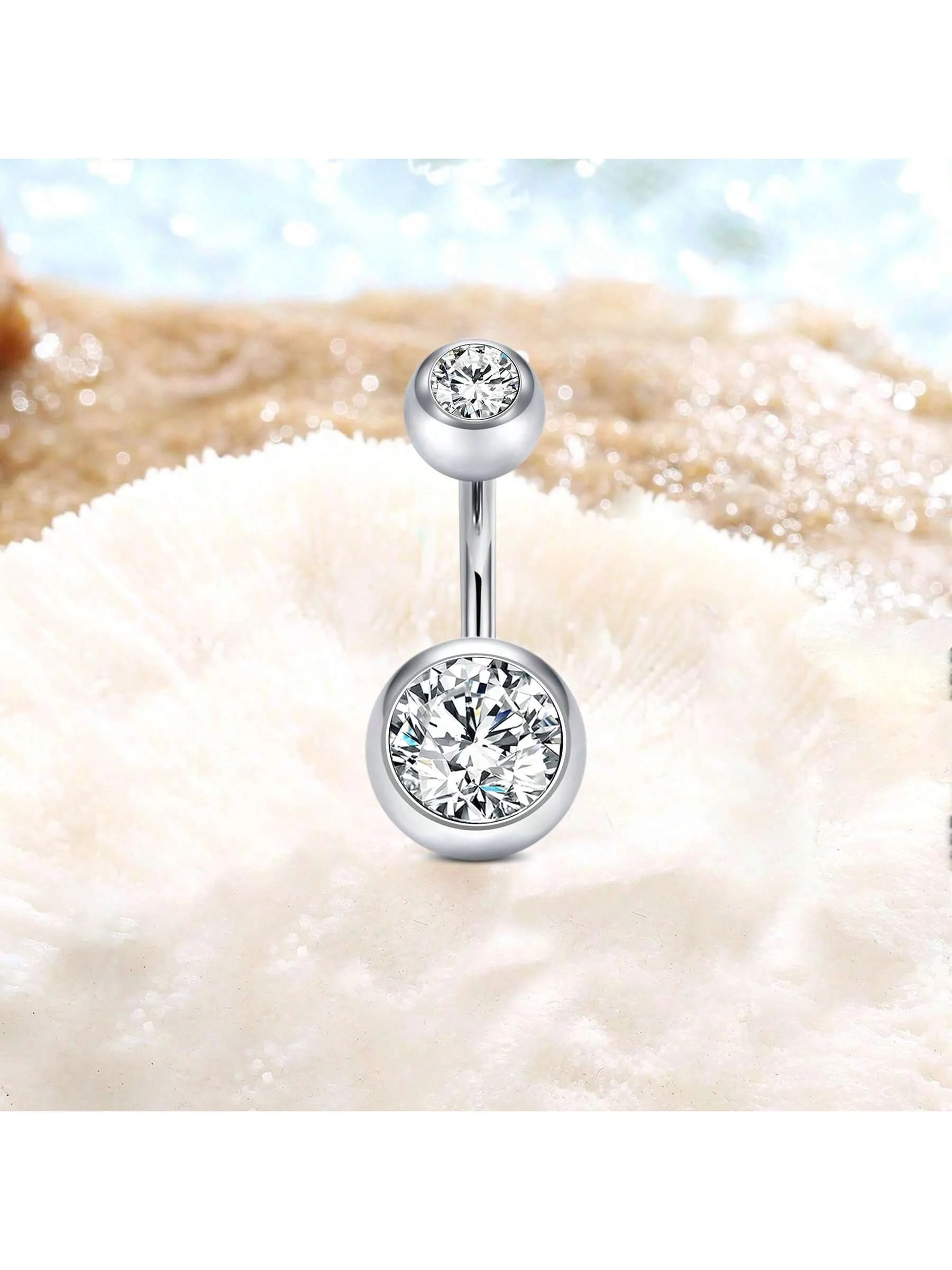 خاتم زر البطن على شكل فراشة من الفولاذ المقاوم للصدأ - خاتم زر البطن من الزركون، مجوهرات ثقب أنيقة