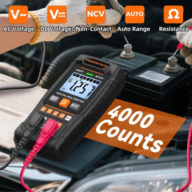 

MT01S Digital Multimeter Auto Range 4000 Counts 600V AC/DC Voltage Resistance Continuity Measurement Tester Smart Multimetro
