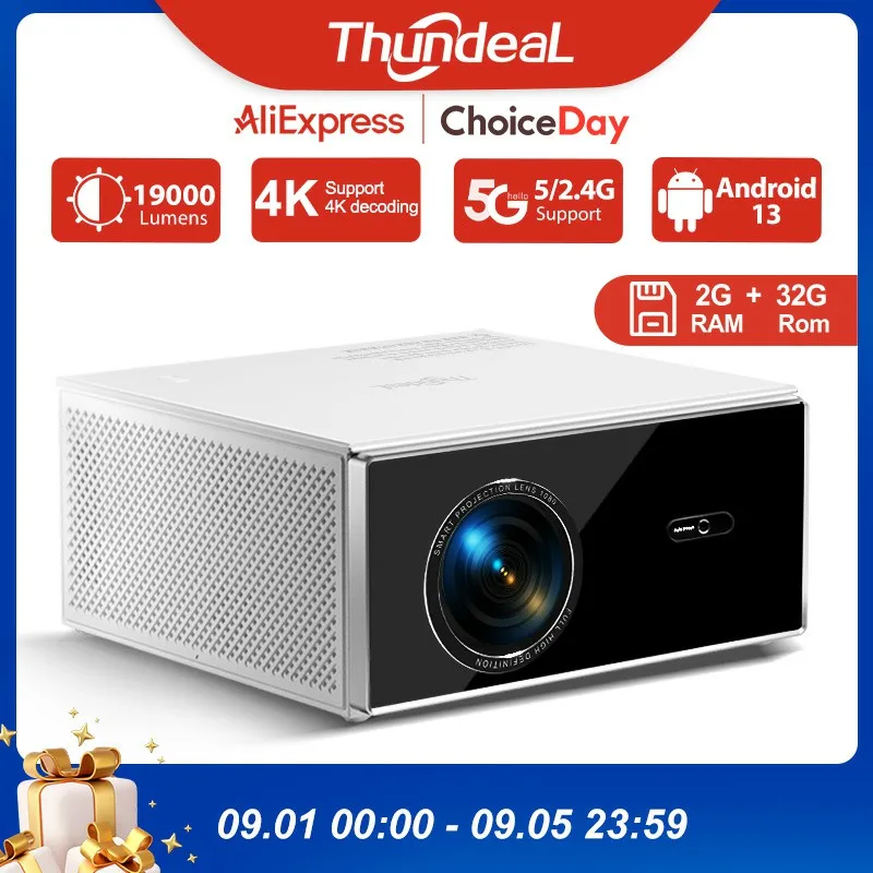 ThundeaL 2K 4K Full HD 1080P Projektor TDA7W 2G 32G Android 13 WiFi 6 Heimkino TDA7 Strahlprojektor für Outdoor-Meeting-Video