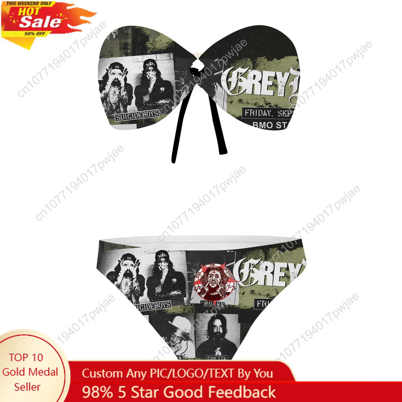 

Suicideboys Hip hop Singer Strapless Swimsuit Bikini Womens Bathing Suits Fashion Swimwear Beach Sexy Bikini Customize Beachwear