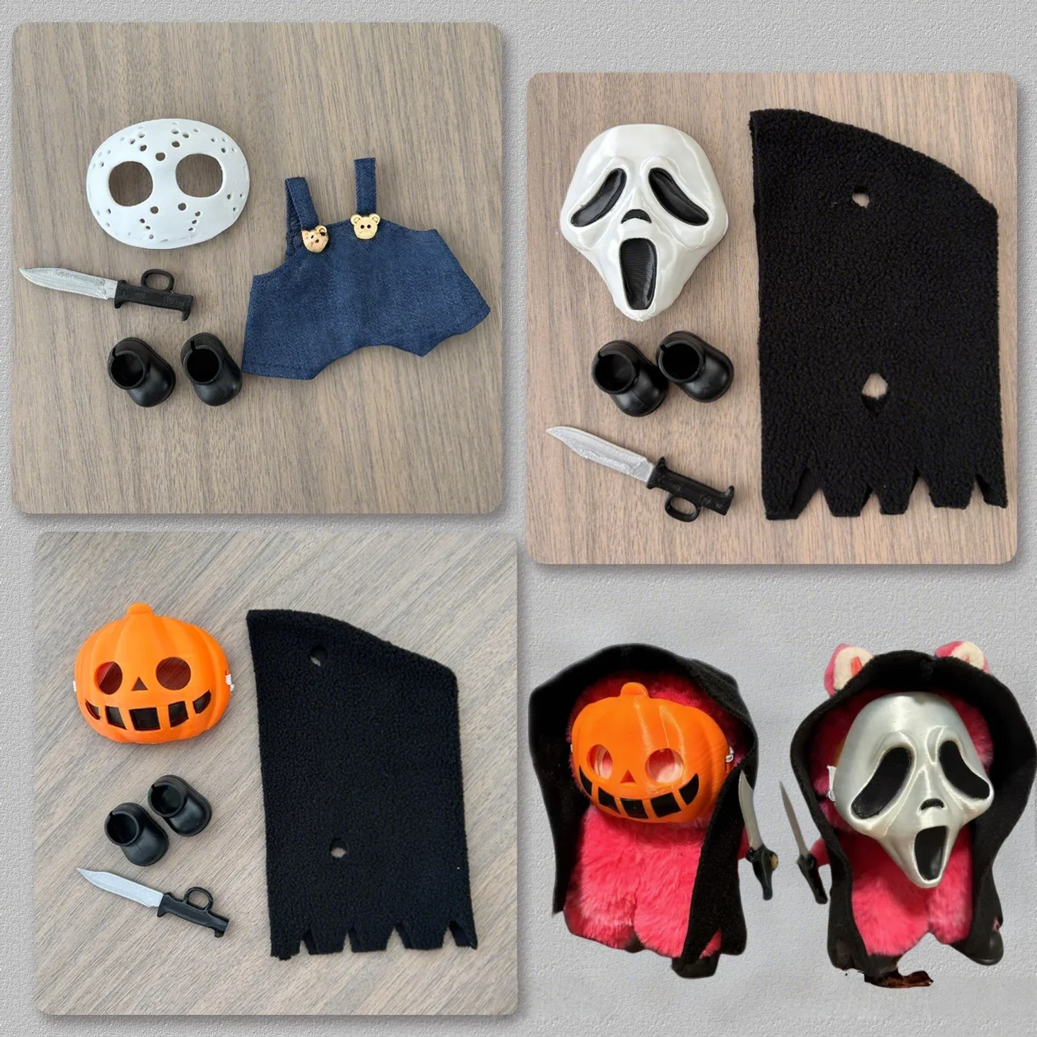 

Страшная забавная кукольная маска на Хэллоуин, трендовый персонализированный реквизит для платья для 17 см Labubu, штаны с тыквой/подтяжками, аксессуары для одежды