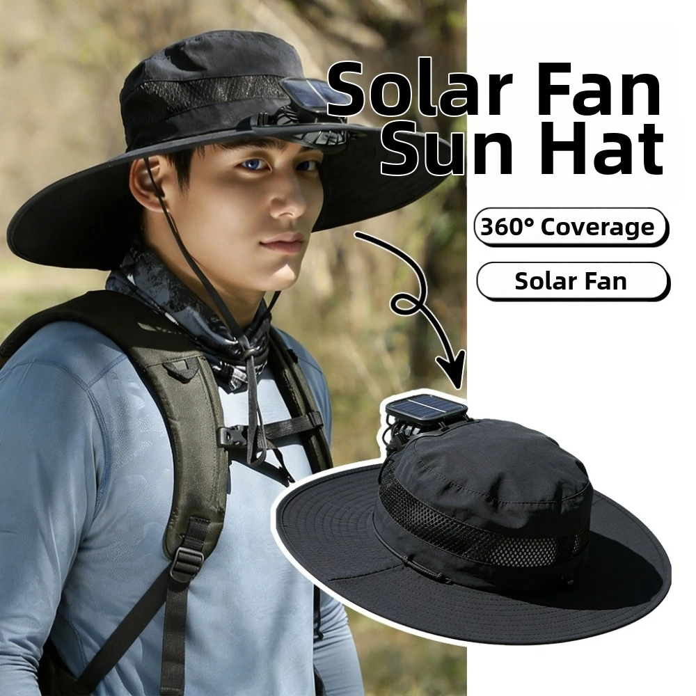 New with Solar Powered Fan Fishing Hat Quick Dry Large Size Sun Hat Wide Brim Bucket Hat Outdoor