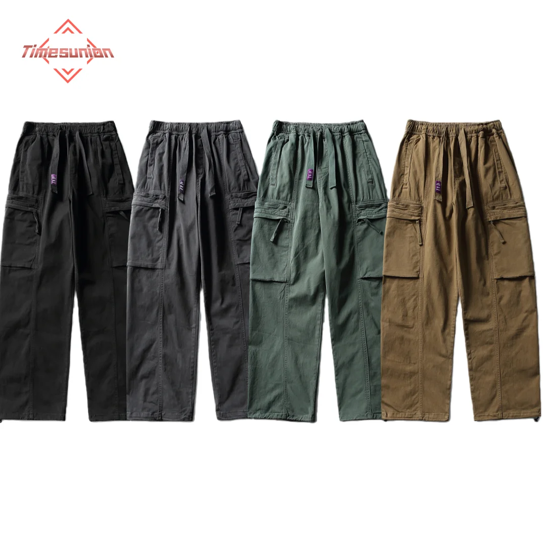 

Spring Cargo Pants Man Japanese Style Outdoor Multi-pocket Loose Retro Elastic Waist Profile Straight Work Pants Man Autumn