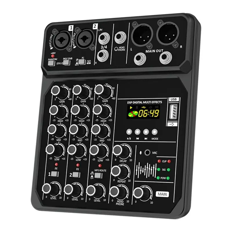 

AT82-Professional 4 Channel Mixing Console Bluetooth Audio Mixer For Built-In DSP 48V Outdoor Performance Mixer