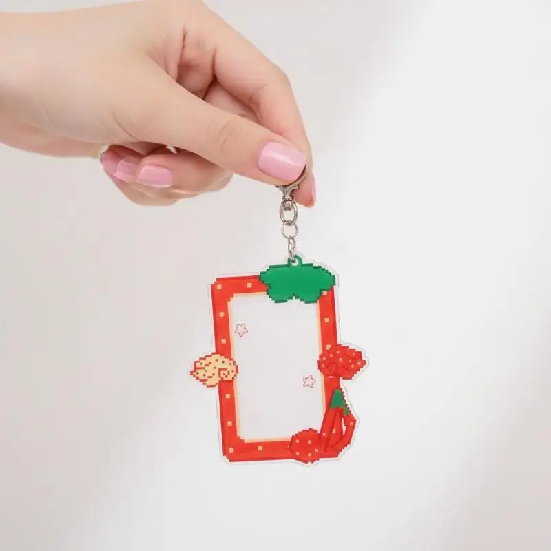 Acrylic Clear Photocard Holder 3 Inch Unique Fruit Wings Kpop Card Case Portable Hanging Decor for Student School Bag