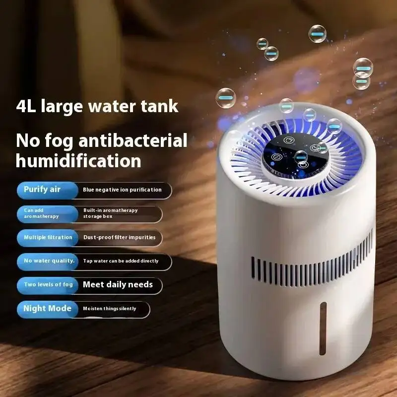 

4L Large Humidifier & Purifier With Negative Ion, Fog Free Intelligent Humidification For Home Bedroom Office Fresh Air