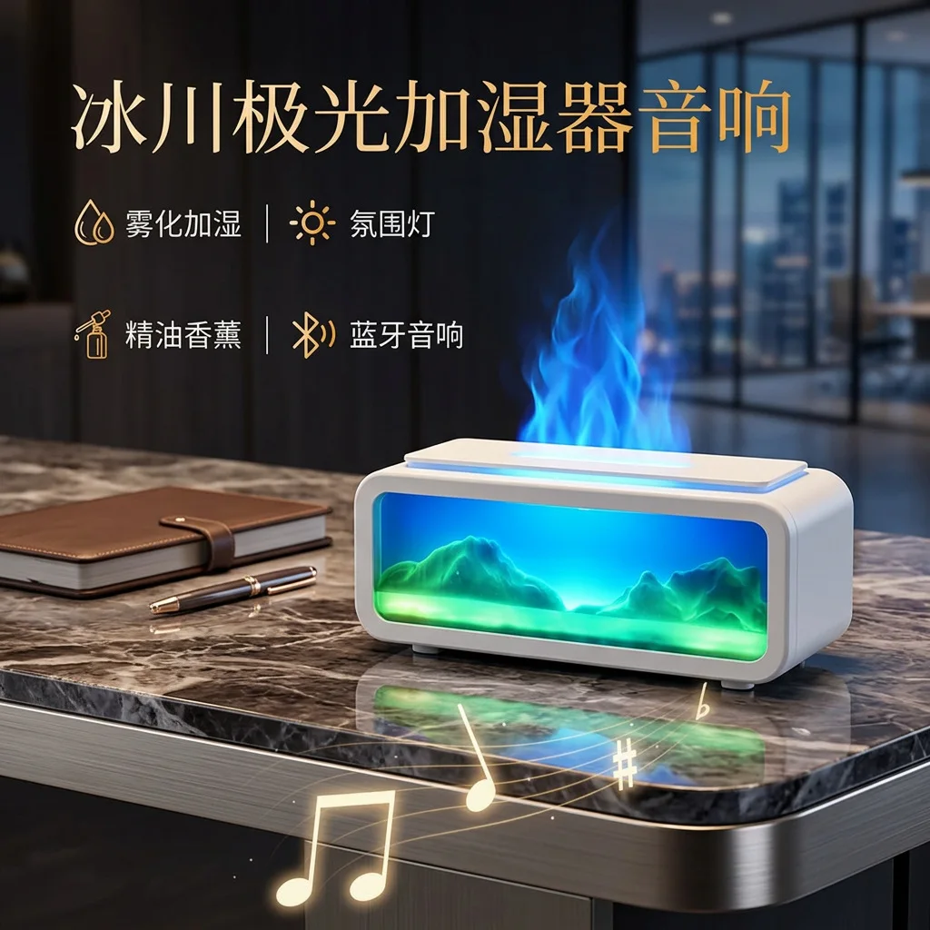 New Aurora Humidifier Speaker Fireplace Aroma Diffuser Bluetooth Speaker Home Remote Control Colorful Mood Light