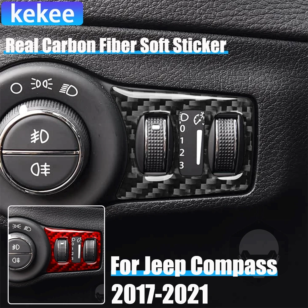 

Real Carbon Fiber Car Accessories Headlight Switch Decorative Trim Cover Soft Sticker For Jeep Compass 2017 2018 2019 2020 2021