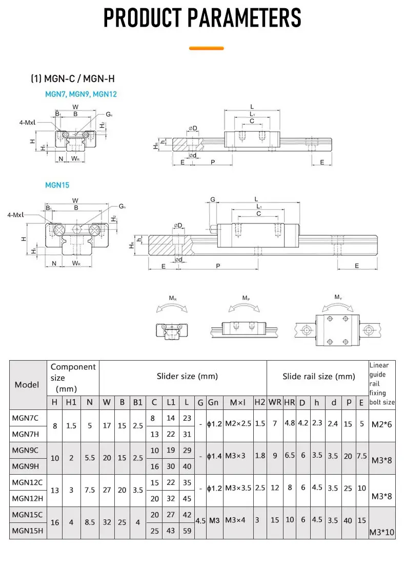 1 Stück Linearführung MGN12 MGN15 MGN7 MGN9 100 150 200 250 300 400 500mm Miniatur-Linearschiene + 1 Stück MGN7C MGN9C MGN12H Wagen – Detail 12