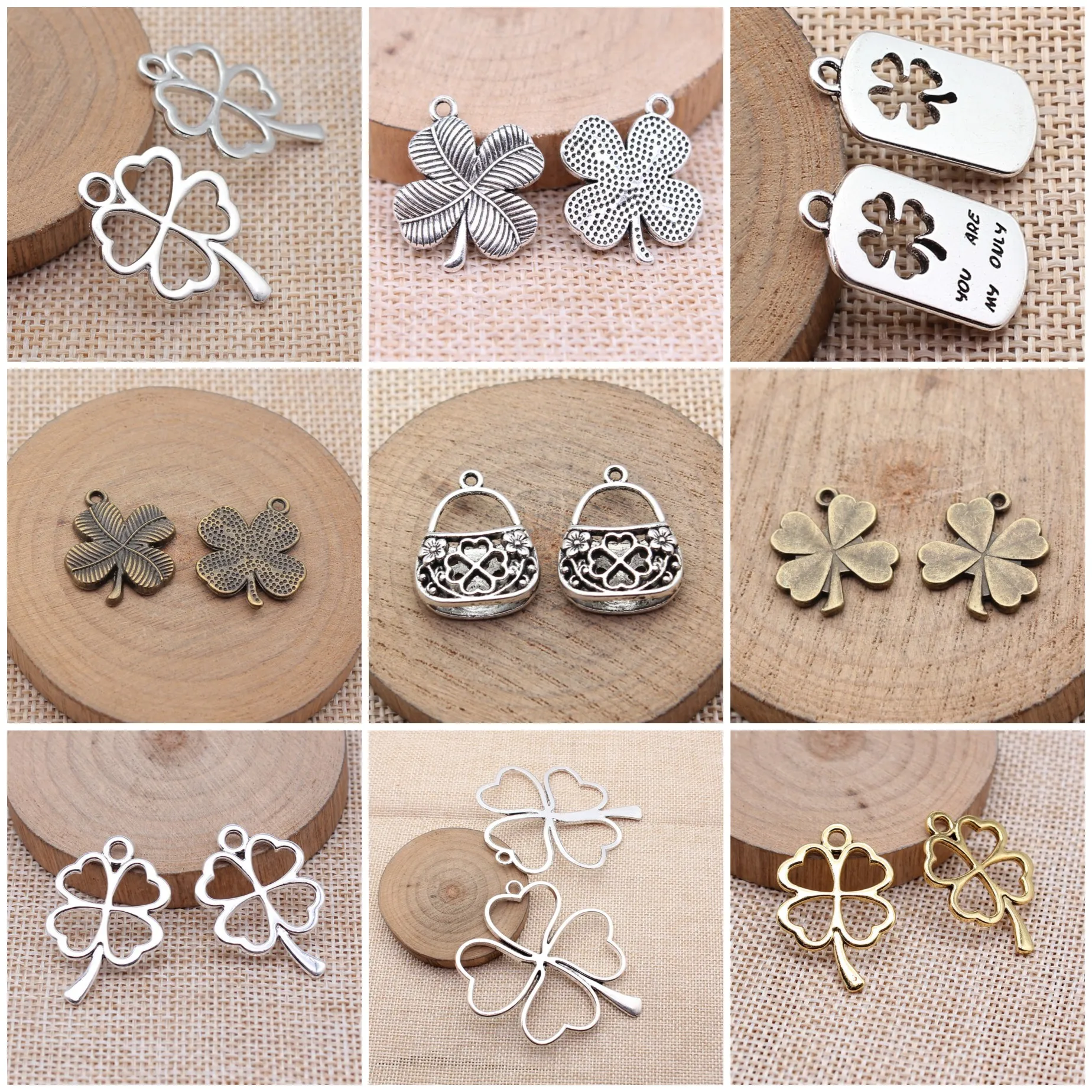Vintage Four Leaf Clover Lucky Charms Pendant Fortune For Jewelry Making Bracelet Necklace DIY Craft Bulk