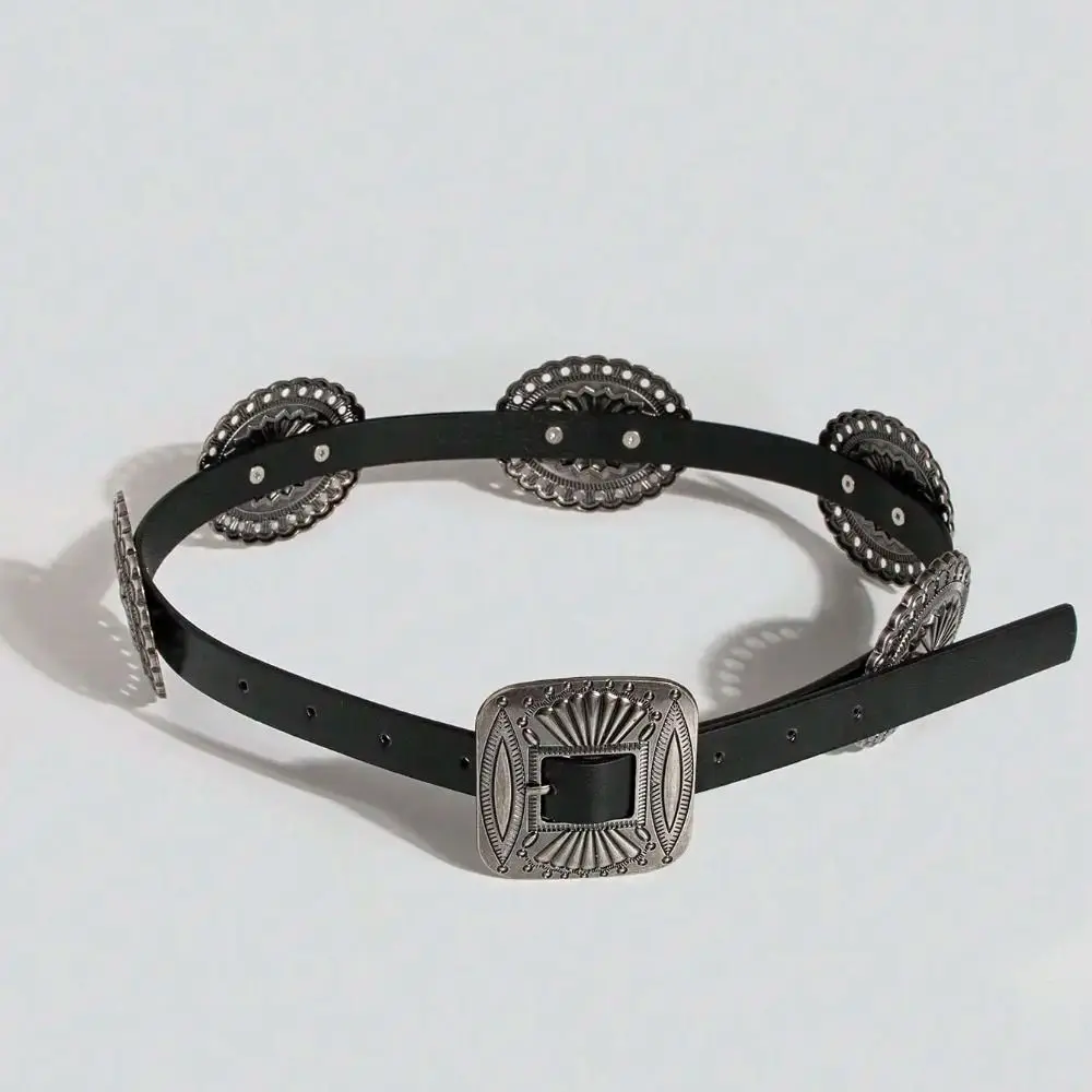 Y2K Metal Carved Belts Wide Western Style Cowboy Bohemian Style Belts Exaggerated Vintage Ethnic Style Waistband