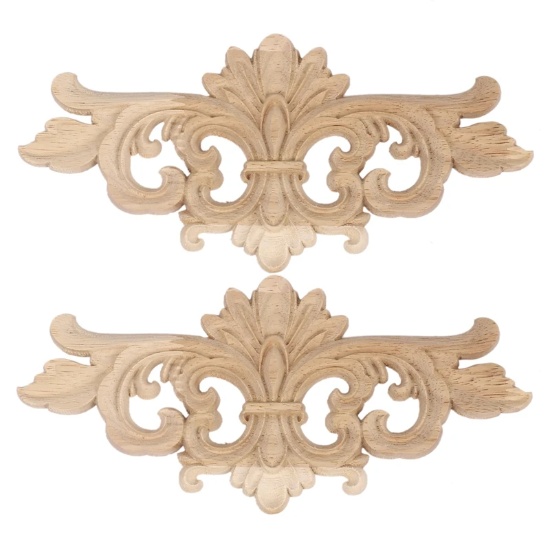 

2Pcs Vintage Wood Carved Decal Corner Onlay Applique Frame For Home Furniture Wall Cabinet Door Decor Crafts 22X10cm