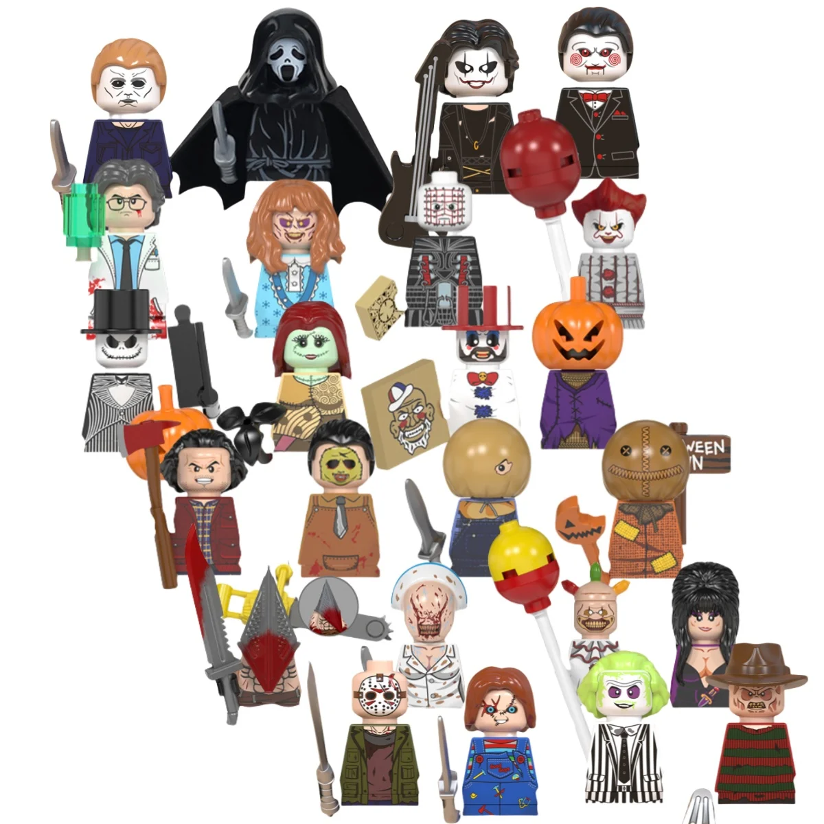 Bloques de construcción de figuras de acción de película de terror, personajes de la serie de Halloween, ensamblar figuras de acción, juguetes de bloques de construcción, regalos