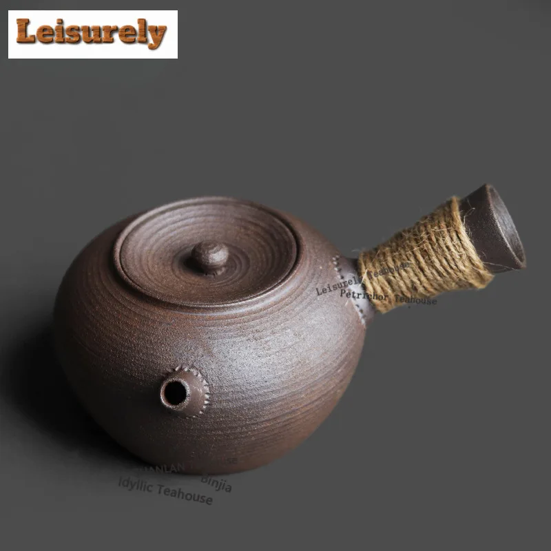 

Rock Mineral Clay Side Handle Lifting Handle Boiling Water Kettle Large Capacity Tea Maker Pot Yellow Rice Wine Kettle Tea Items