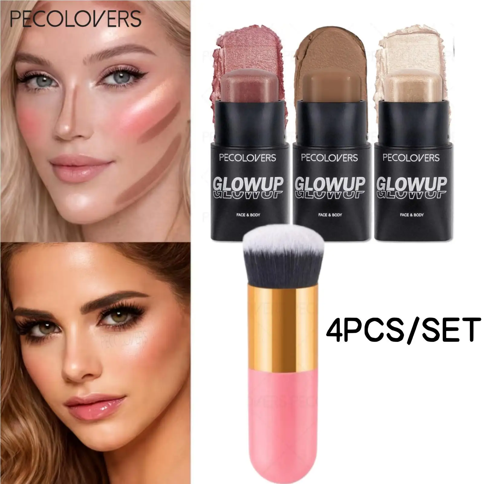 4pcs 4pcs Face Makeup Stick Set with Highlighter, Blush,Bronzer And Makeup Brush - Matte End,Full-Tone Correction, Buildable Coverage - Aliexpress Deal