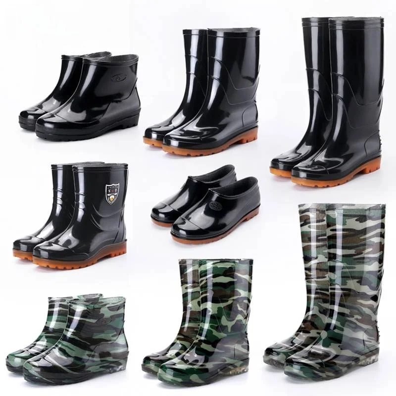 

All-Season Mid-High Tube Rain Boots Men's Wear-Resistant Work Waterproof Plastic Cow Tendon Bottom Short Tube Slip-On Low-Top...